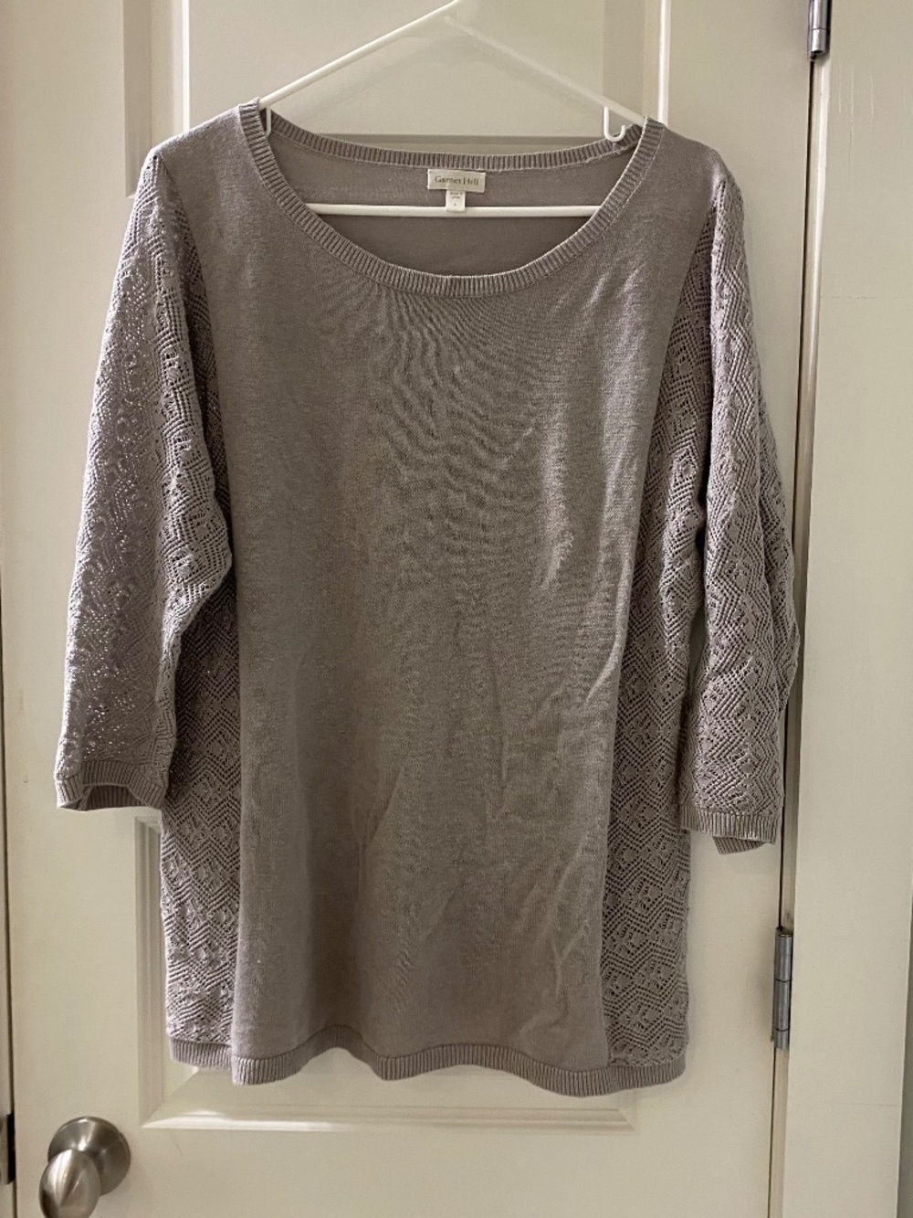 Garnet Hill Crochet Lace Sleeve Linen Blend Sweater, Size L